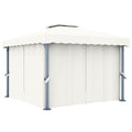 Gazebo with Curtain 9.8'x9.8'Cream White Aluminum