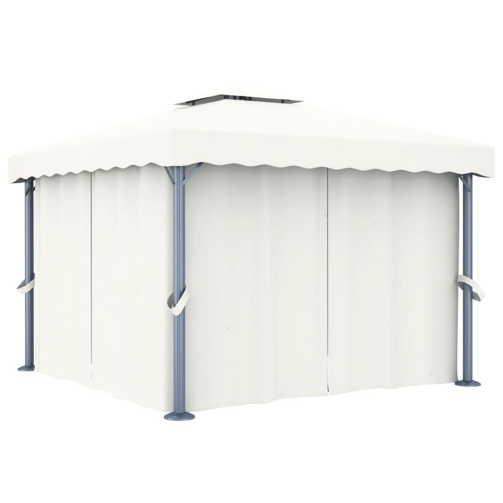 Gazebo with Curtain 9.8'x9.8'Cream White Aluminum