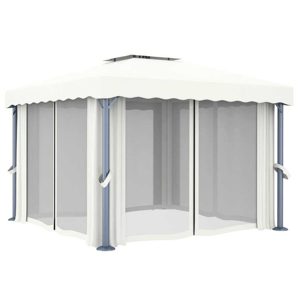 Gazebo with Curtain 9.8'x9.8'Cream White Aluminum