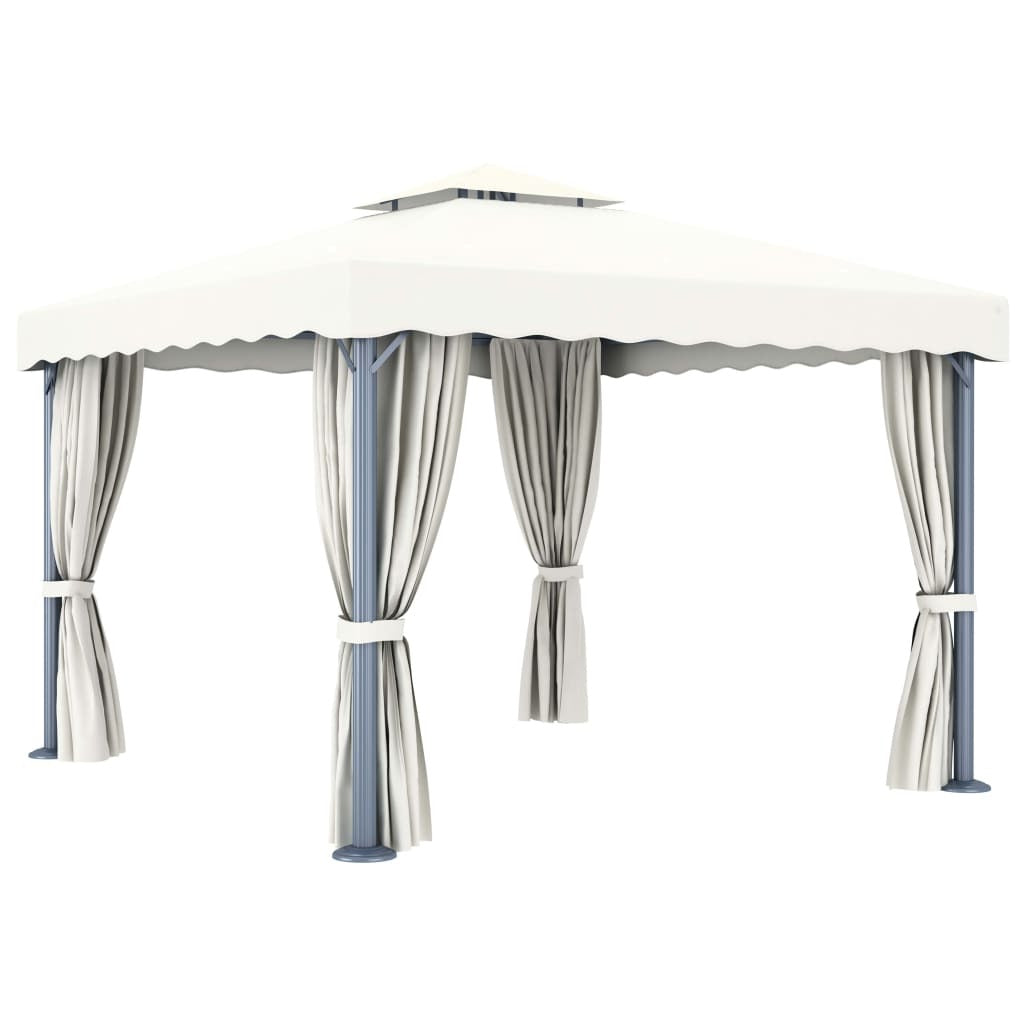 Gazebo with Curtain 9.8'x9.8'Cream White Aluminum