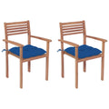 Patio Chairs 2 pcs with Blue Cushions Solid Teak Wood