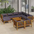 10 Piece Patio Lounge Set with Cushion Solid Acacia Wood