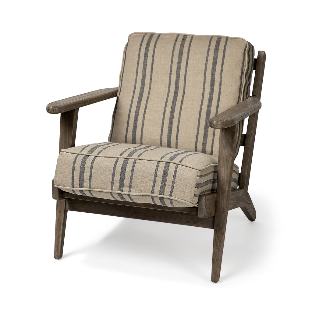 31" Beige and Gray And Brown Fabric Striped Lounge Chair