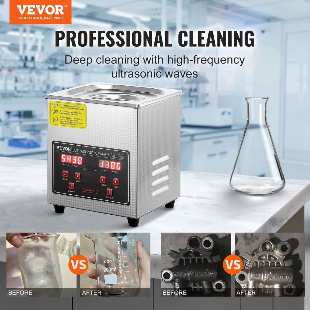 Ultrasonic Cleaner With Digital Timer & Heater, Professional UltraSonic Jewelry Cleaner, Stainless Steel Heated Cleaning Machine For Glasses Watch Rings Small Parts Circuit Board 2L