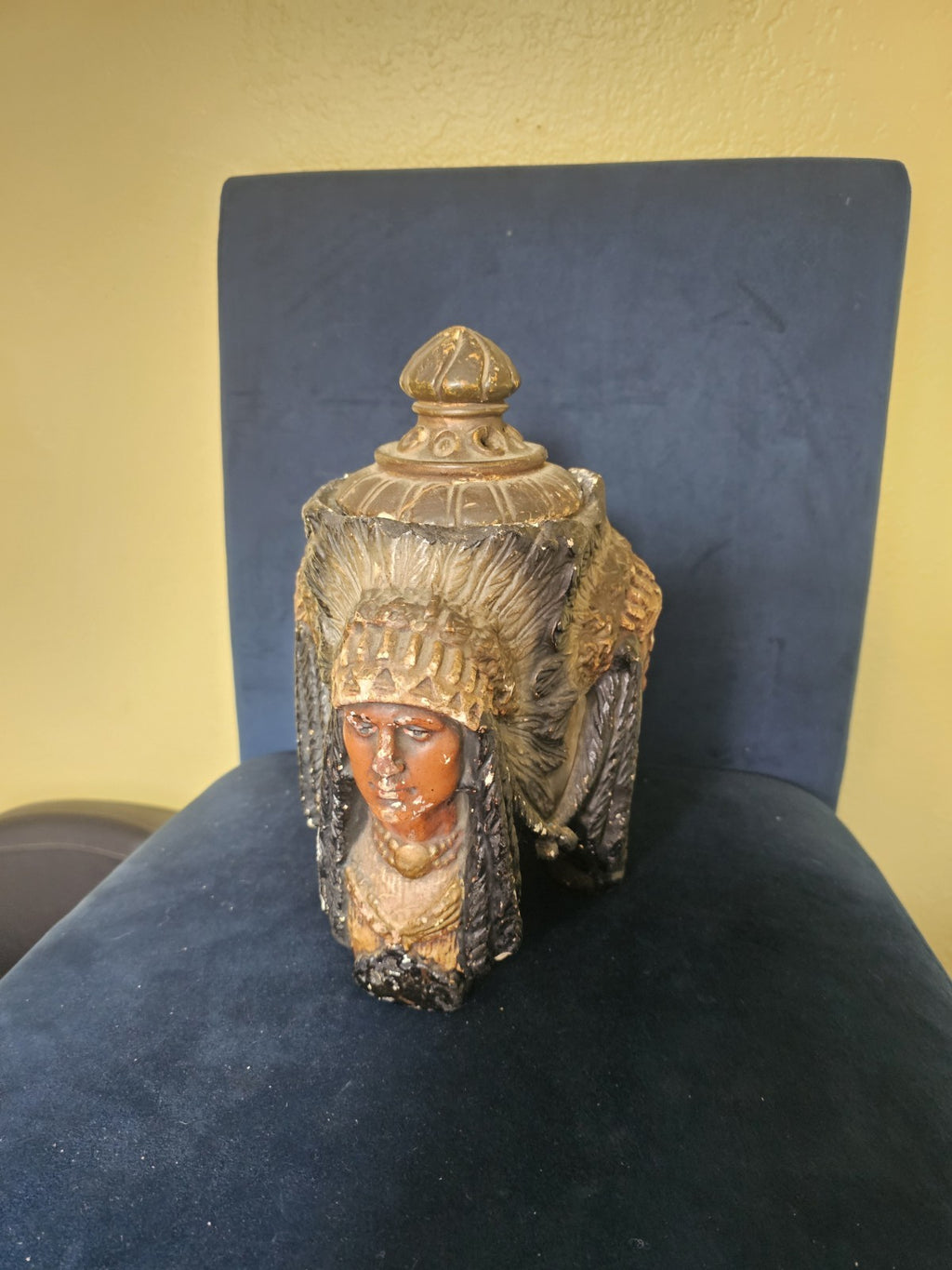 Vintage Chalkware 3 sided indian heads Humador