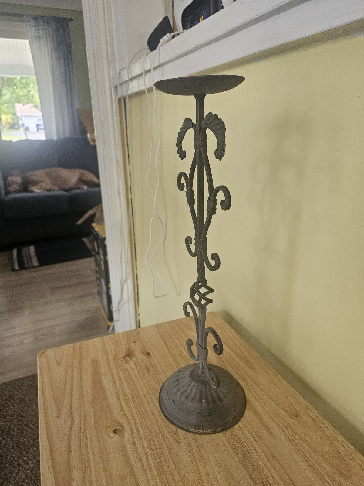 Vintage very patinaed French gothic floor standing Candel Apara