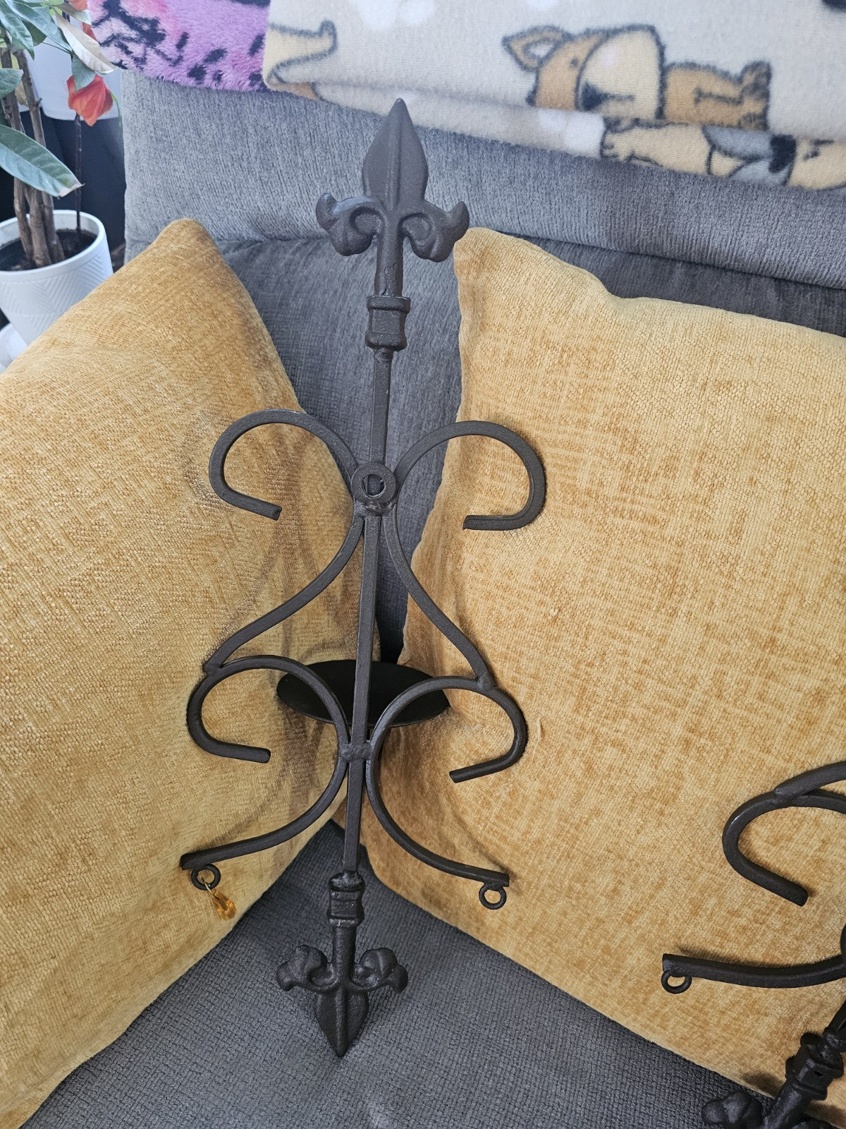 Fleur de Lis Beautiful Brown, handcrafted Wrought Iron Wall Sconces Set