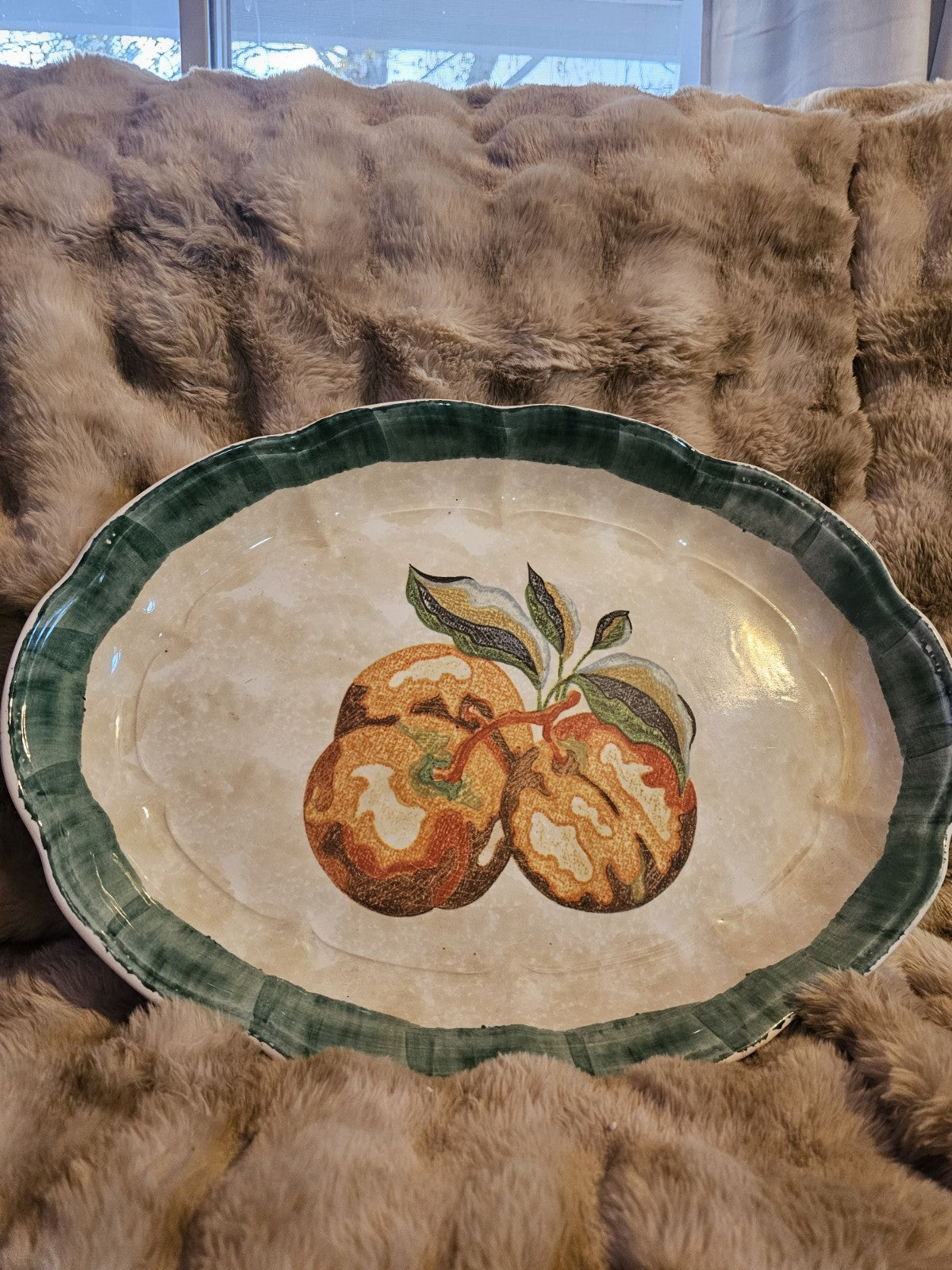 Plate Italian Oval Magnificent Fruit themed huge platter 18 x 13 1/2 Gorgeous
