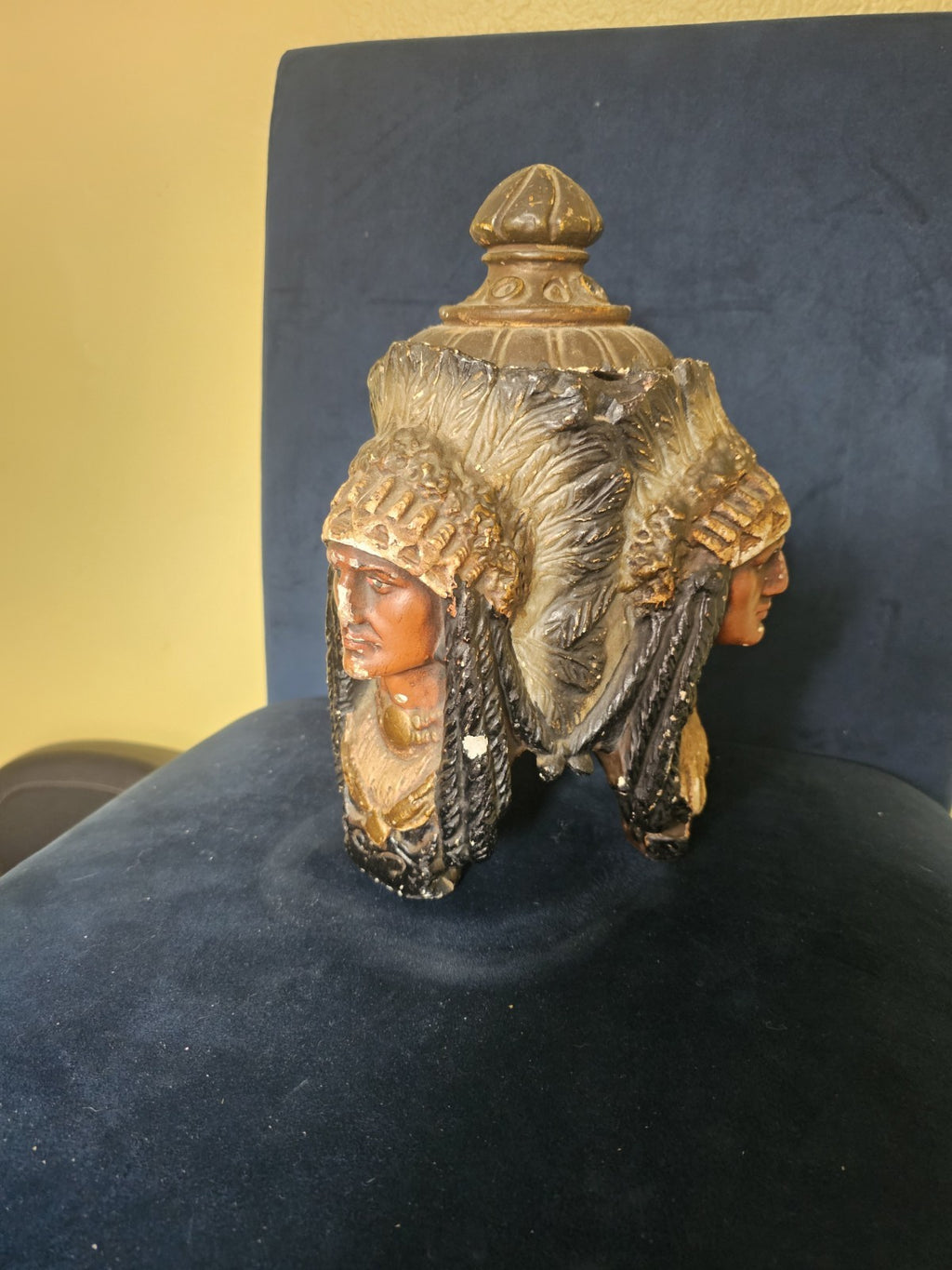 Vintage Chalkware 3 sided indian heads Humador