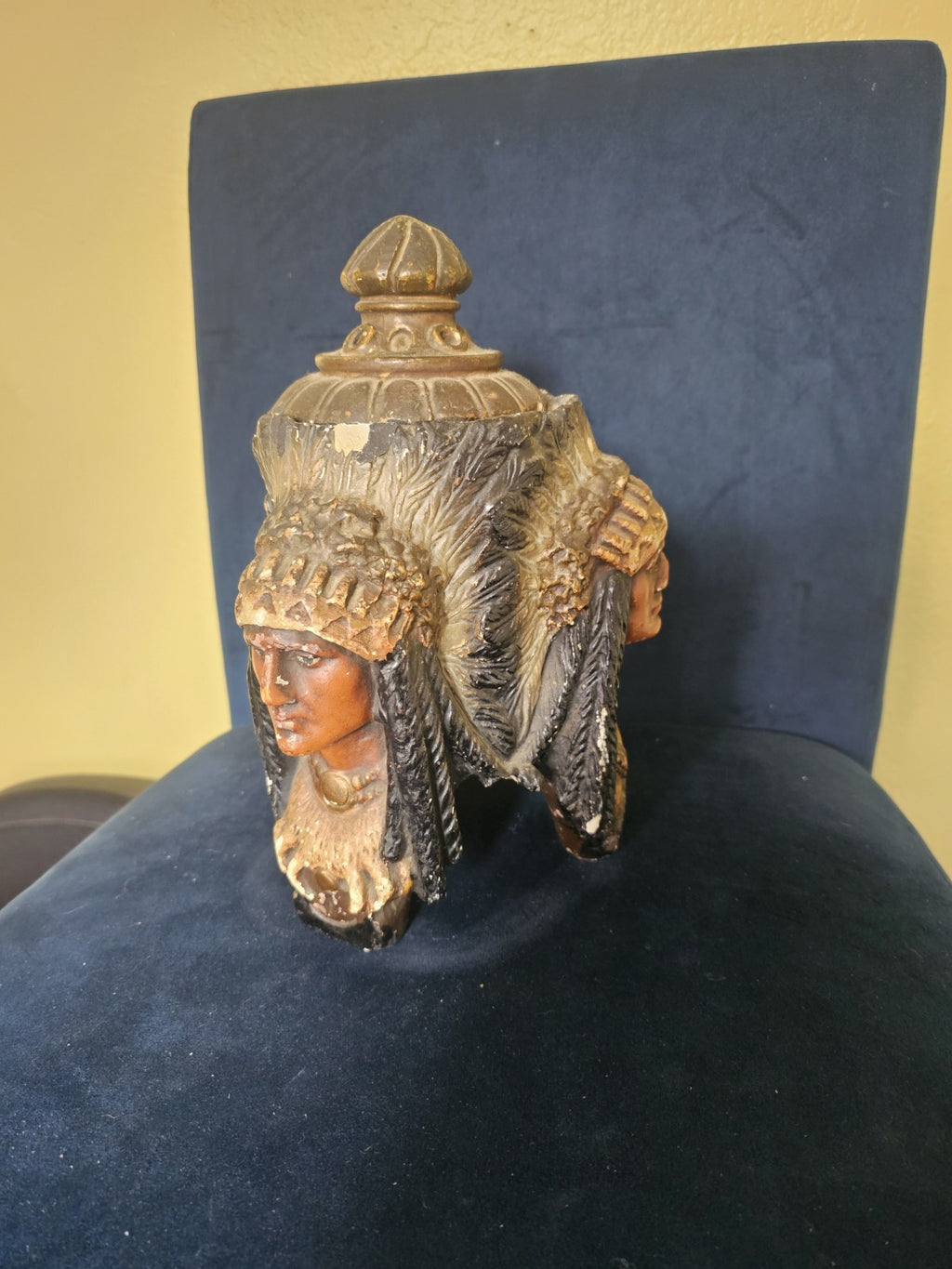 Vintage Chalkware 3 sided indian heads Humador