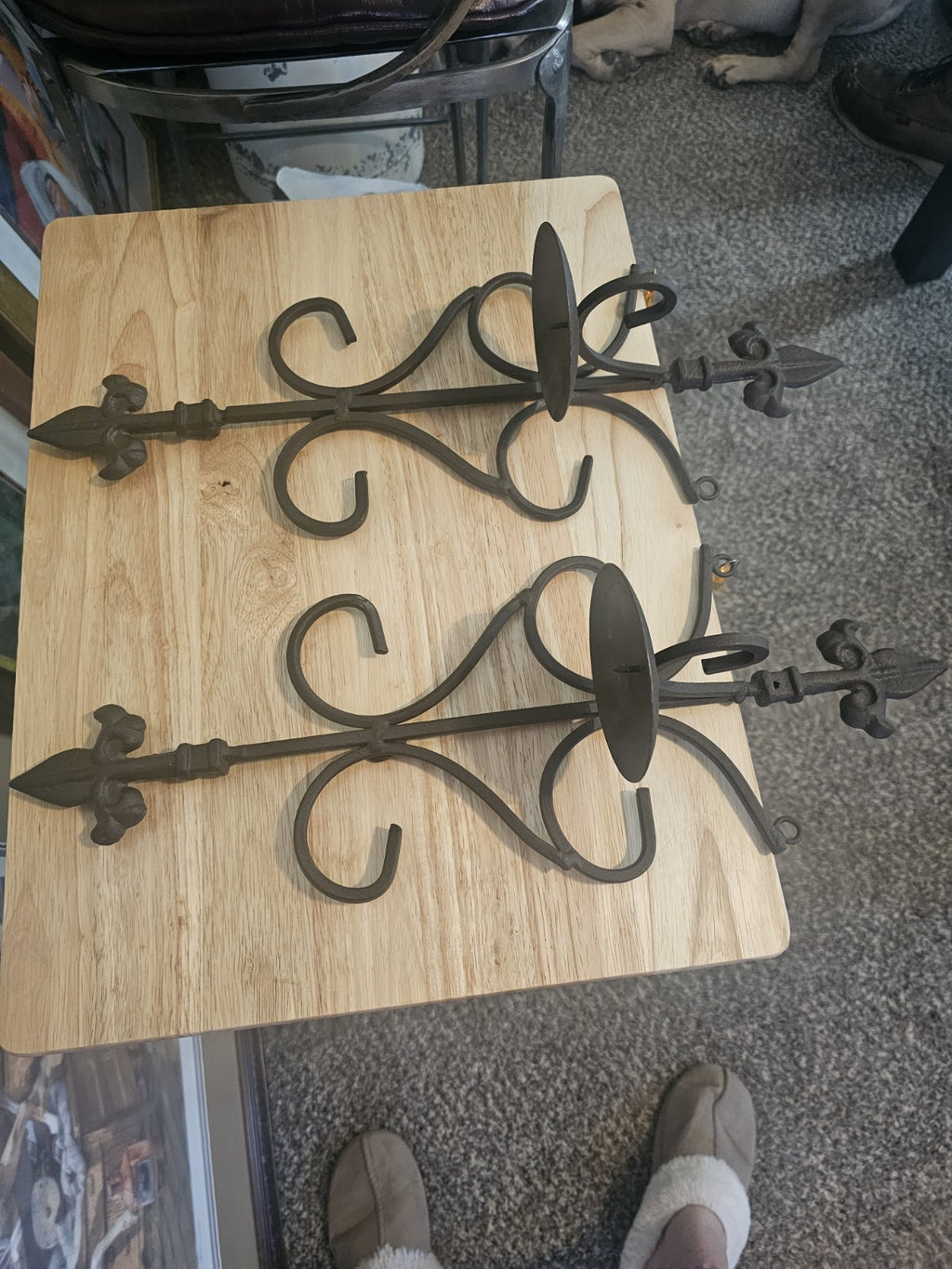 Fleur de Lis Beautiful Brown, handcrafted Wrought Iron Wall Sconces Set