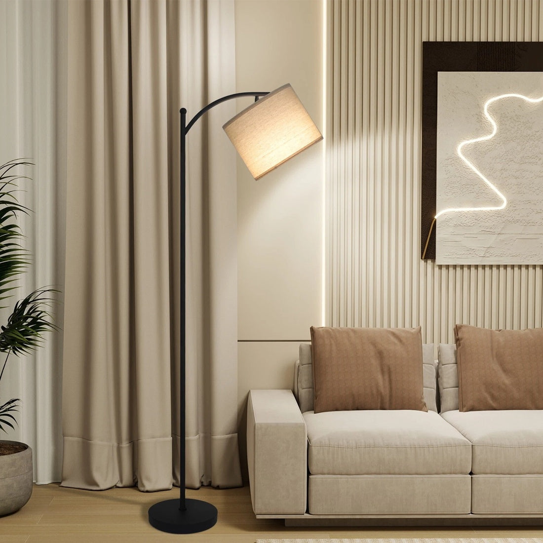 Floor Lamp Free Standing Light With Bulb Linen Shade Remote Control Bedroom