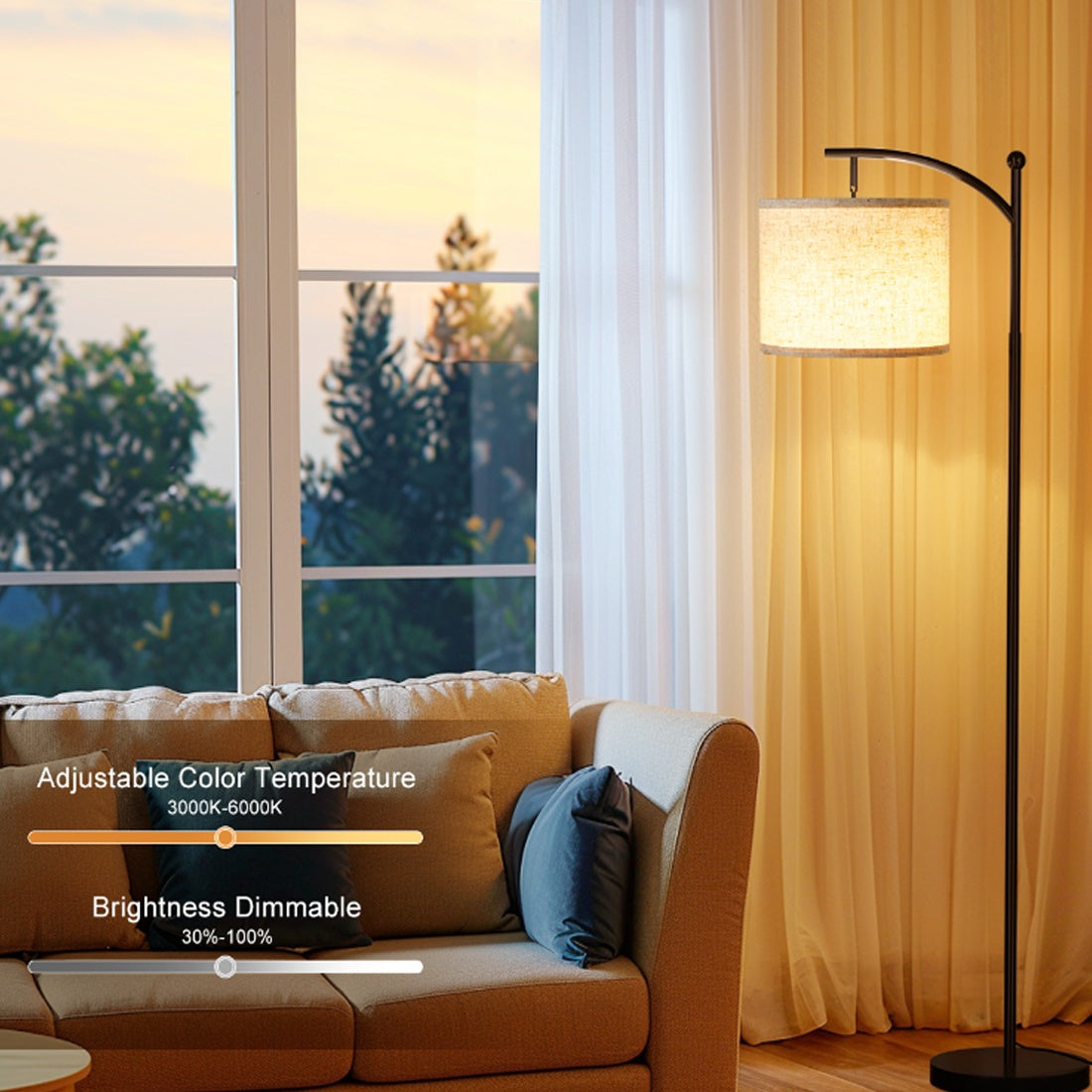 Floor Lamp Free Standing Light With Bulb Linen Shade Remote Control Bedroom
