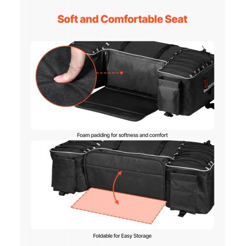 ATV Rear Storage Bag, 60L ATV Rear Cargo Storage Bag with Backrest & Waterproof Cover, 600D Oxford Cloth Rear Seat Gear Bag Fit Most ATVs with Rear Rack, Compatible with ATV, UTV, Can-Am Vehicle