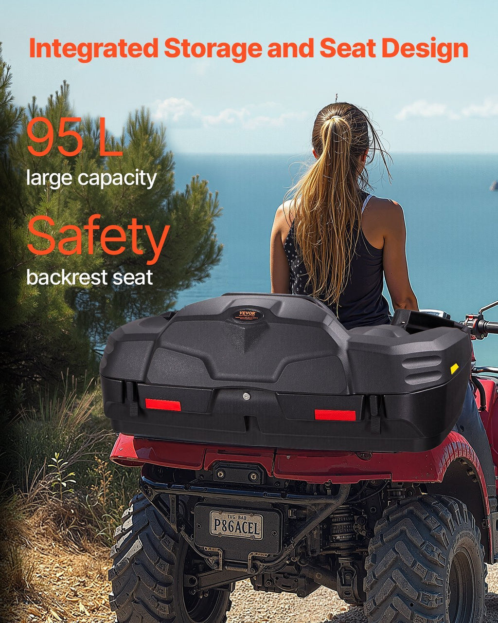 ATV Rear Storage Box and Lounger, 95L ATV Cargo Box with Seat & Backrest, Waterproof LLDPE & Lockable Lounger Storage Box Fit Most ATVs with Rear Rack, Compatible with ATV, UTV, Can-Am Vehicles