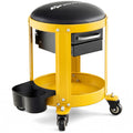 Rolling Mechanic Stool with Removable Padded Seat and Drawers-Yellow - Color: Yellow