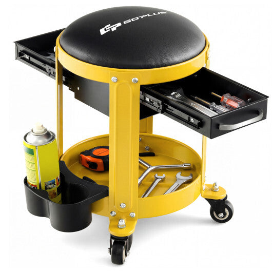 Rolling Mechanic Stool with Removable Padded Seat and Drawers-Yellow - Color: Yellow