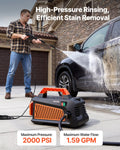 Electric Pressure Washer, 2000 Max PSI 1.59 Max GPM, Portable Power Washer with 4 Nozzles, Metal Extension Wand, Built-in Carry Handle, Compact & Flexible for  Cars,Driveways,Patios,Fences,Home