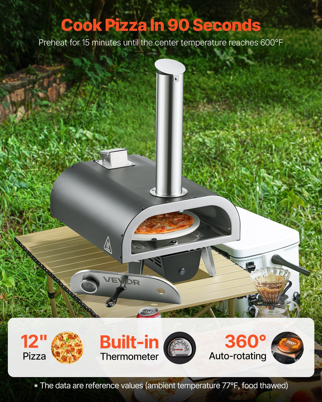 Outdoor Pizza Oven, 12 in Wood Fired Pizza Ovens, Pellet Pizza-Stove with Thermometer & Electric Rotation, Portable Pizza-Maker for Outside Backyard Patio Camping, Pizza-Stone, Carry Bag, Shovel