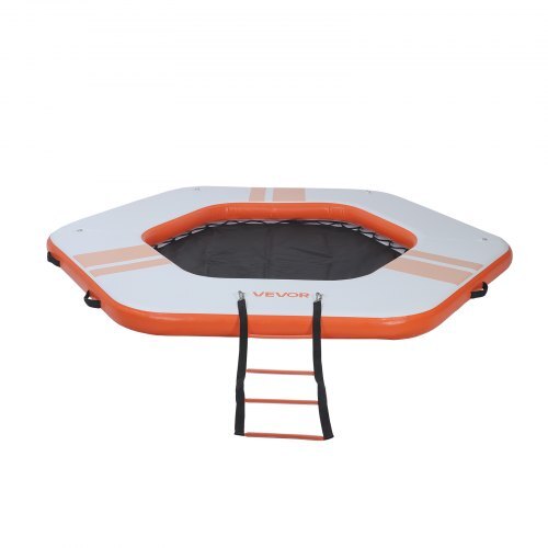 Inflatable Floating Dock, 8.5x8.5 FT Inflatable Dock Platform, Non-Slip Water Mat with Portable Carrying Bag & Detachable Ladder, Floating Water Platform Island Raft for Pool Beach Ocean, Orange