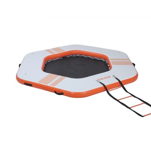 Inflatable Floating Dock, 8.5x8.5 FT Inflatable Dock Platform, Non-Slip Water Mat with Portable Carrying Bag & Detachable Ladder, Floating Water Platform Island Raft for Pool Beach Ocean, Orange