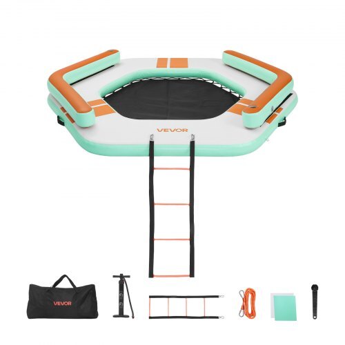 Inflatable Floating Dock, 8.5 x 8.5 FT Inflatable Dock Platform, Non-Slip Water Air Mat with Portable Carrying Bag and Detachable Ladder, Floating Water Platform Island Raft for Pool Beach Ocean
