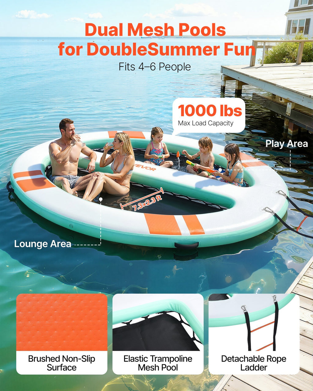 Inflatable Floating Dock, 10x8 FT Round Inflatable Dock Platform, Non-Slip Water Air Mat with Portable Carrying Bag & Detachable Ladder, Floating Water Platform Island Raft for Pool Beach Ocean