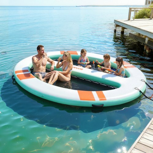 Inflatable Floating Dock, 10x8 FT Round Inflatable Dock Platform, Non-Slip Water Air Mat with Portable Carrying Bag & Detachable Ladder, Floating Water Platform Island Raft for Pool Beach Ocean