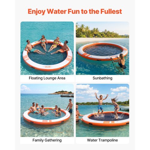 Inflatable Floating Dock, 10 FT Inflatable Dock Platform, Non-Slip Water Air Mat with Portable Carrying Bag & Detachable Ladder, Floating Water Platform Island Raft for Pool Beach Ocean, Orange