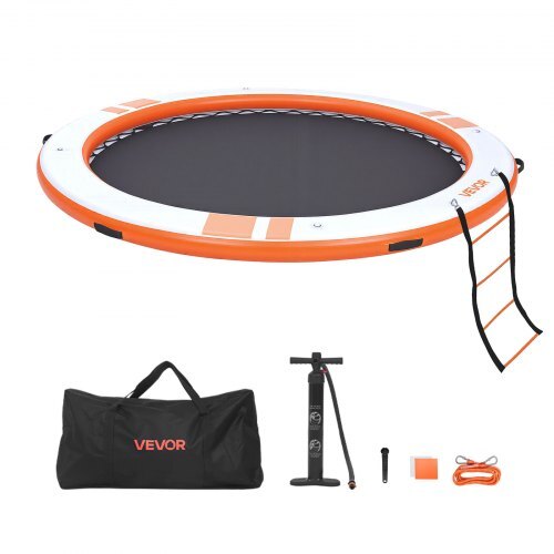 Inflatable Floating Dock, 10 FT Inflatable Dock Platform, Non-Slip Water Air Mat with Portable Carrying Bag & Detachable Ladder, Floating Water Platform Island Raft for Pool Beach Ocean, Orange