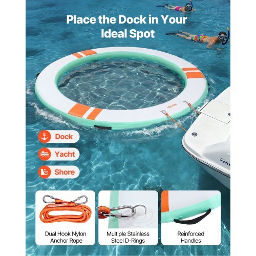 Inflatable Floating Dock, 10FT Round Inflatable Dock Platform, Non-Slip Water Floating Mat with Portable Carrying Bag & Detachable Ladder, Platform Island Raft for Pool Beach Ocean