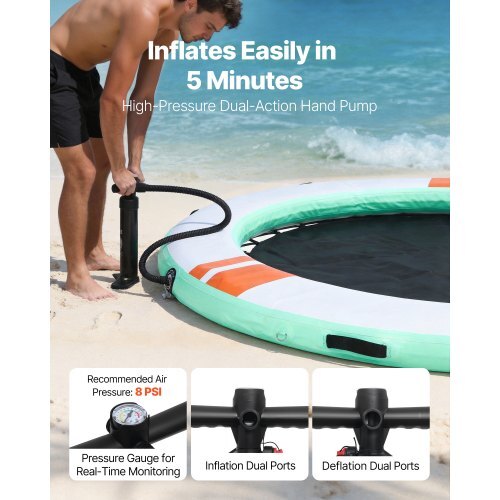 Inflatable Floating Dock, 10FT Round Inflatable Dock Platform, Non-Slip Water Floating Mat with Portable Carrying Bag & Detachable Ladder, Platform Island Raft for Pool Beach Ocean