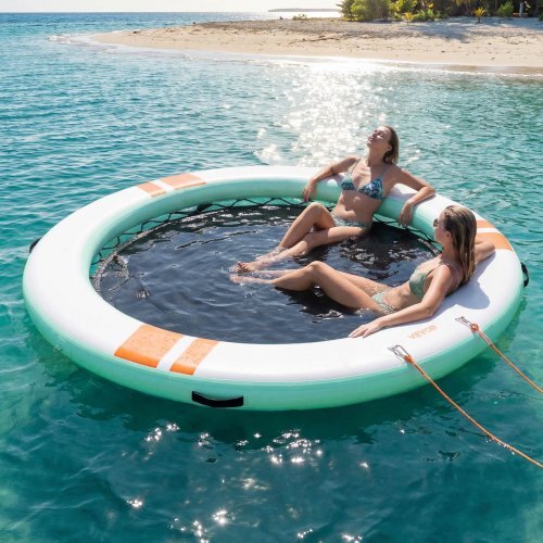 Inflatable Floating Dock, 10FT Round Inflatable Dock Platform, Non-Slip Water Floating Mat with Portable Carrying Bag & Detachable Ladder, Platform Island Raft for Pool Beach Ocean