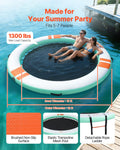 Inflatable Floating Dock, 12 FT Round Inflatable Dock Platform, Non-Slip Water Air Mat with Portable Carrying Bag and Detachable Ladder, Floating Water Platform Island Raft for Pool Beach Ocean