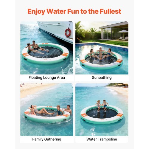 Inflatable Floating Dock, 12 FT Round Inflatable Dock Platform, Non-Slip Water Air Mat with Portable Carrying Bag and Detachable Ladder, Floating Water Platform Island Raft for Pool Beach Ocean