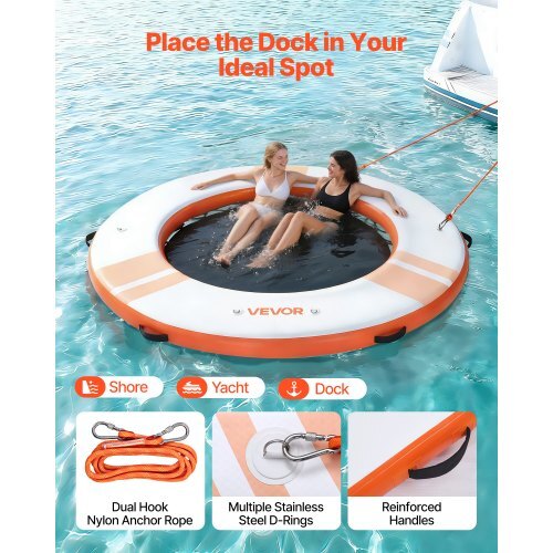 Inflatable Floating Dock, 8 FT Inflatable Dock Platform, Non-Slip Water Air Mat with Portable Carrying Bag and Detachable Ladder, Floating Water Platform Island Raft for Pool Beach Ocean, Orange