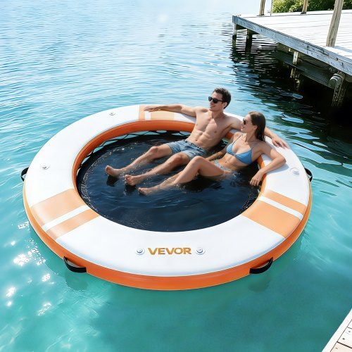Inflatable Floating Dock, 8 FT Inflatable Dock Platform, Non-Slip Water Air Mat with Portable Carrying Bag and Detachable Ladder, Floating Water Platform Island Raft for Pool Beach Ocean, Orange