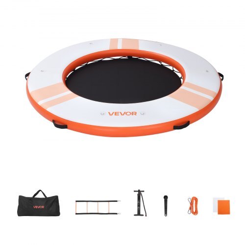 Inflatable Floating Dock, 8 FT Inflatable Dock Platform, Non-Slip Water Air Mat with Portable Carrying Bag and Detachable Ladder, Floating Water Platform Island Raft for Pool Beach Ocean, Orange