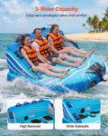 Towable Tubes for Boating, 3-Rider Inflatable Towable Tube for Boat to Pull, 510 lbs Capacity Water Sports Boating Tubes - with Full Nylon Cover, Dual Tow Points, Safety Valve & Padded Handles