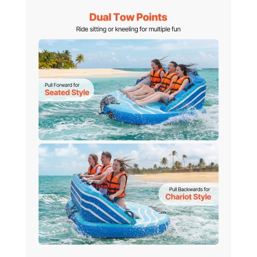 Towable Tubes for Boating, 3-Rider Inflatable Towable Tube for Boat to Pull, 510 lbs Capacity Water Sports Boating Tubes - with Full Nylon Cover, Dual Tow Points, Safety Valve & Padded Handles