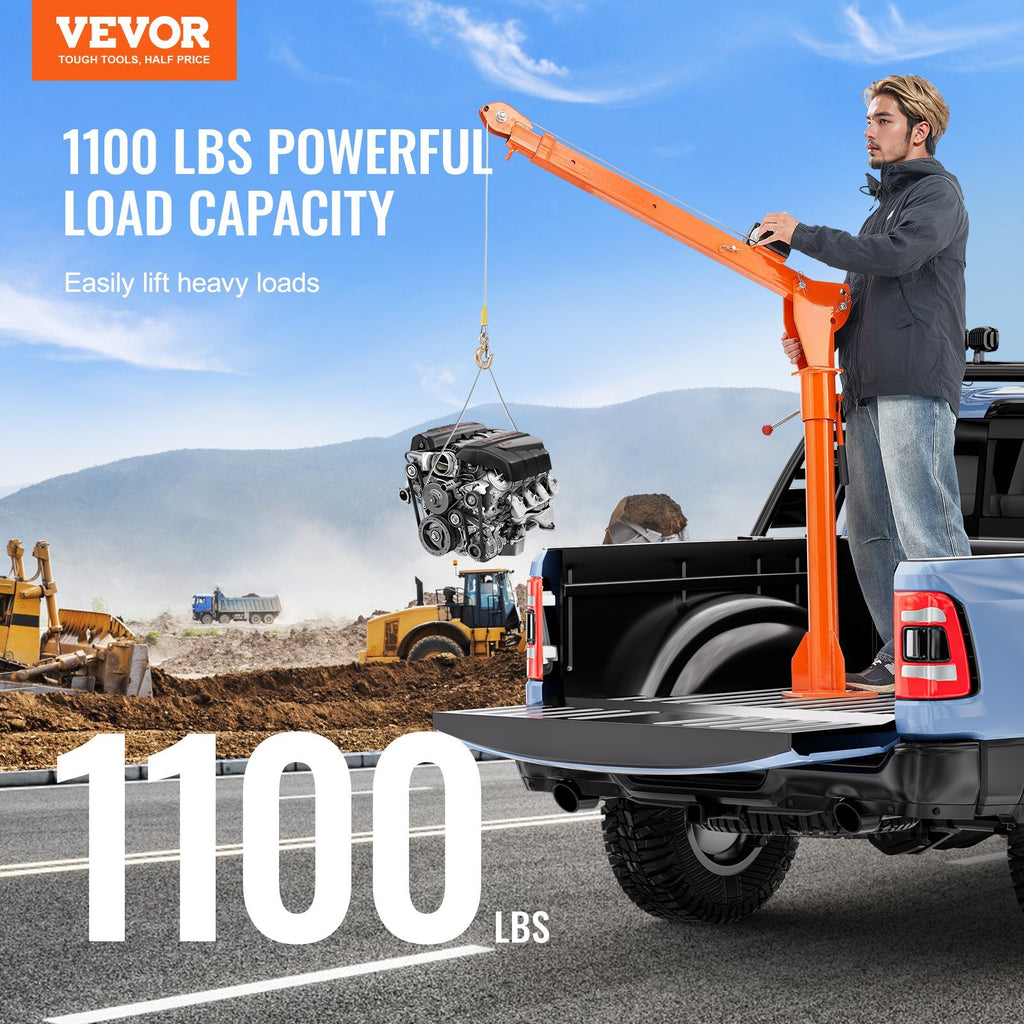 Electric Pickup Truck Crane, 1100 lbs, Folding Truck-Mounted Bed Crane with Electric Winch 3500 lbs, Steel Pickup Truck Jib Crane Hoist 360? Swivel for Lifting Goods in Construction, Factory