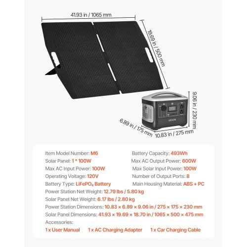 Portable Power Station with 100W Solar Panel, 600W Solar Generator Power Station, 493Wh LiFePO4 Battery Backup with 8 Output Ports for Home Emergency, Outdoor Camping, RV Travel