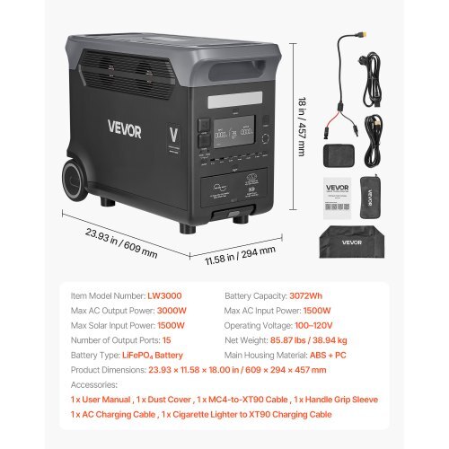 Portable Power Station, 3000W Solar Generator Power Station, 3072Wh LiFePO4 Battery Backup with 15 Output Ports for for Home Emergency, Outdoor Camping, RV Travel (Solar Panel NOT Included)
