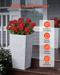 Tall Planters Set of 2, 23 Inch Large Outdoor Taper Planters for Outdoor Indoor Plants, Front Porch Plastic Modern Flower Pots with Casters, Inner Pot & Drainage Holes for Patio, Garden, White