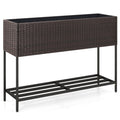 Wicker Raised Garden Bed with Storage Shelf and Drainage Gaps for Flowers