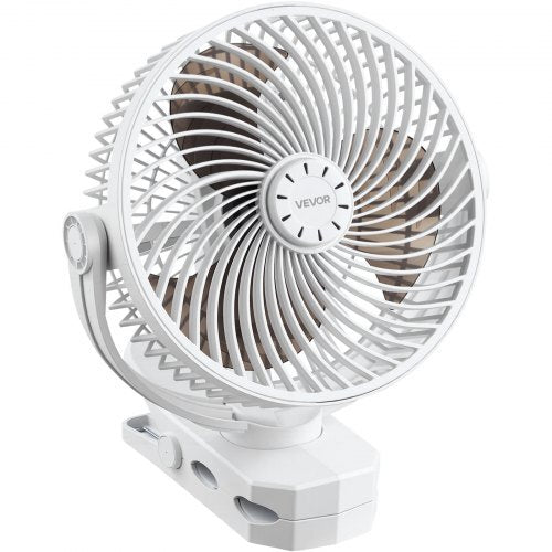 Portable Clip Fan, Rechargeable Clip On Fan, USB Port with 3 Speeds & Circulation Mode, Strong Airflow Sturdy Clamp, Long Runtime for Desk, Golf Cart, Outdoor Camping Treadmill, Office, White