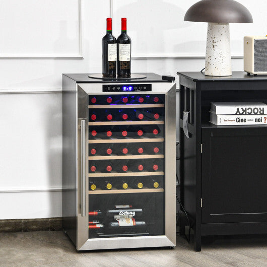 20 Inch Wine Refrigerator for 33 Bottles and Tempered Glass Door-Silver - Color: Silver