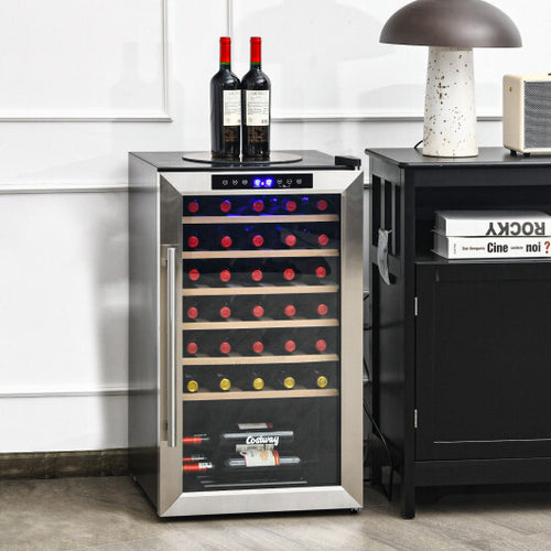 20 Inch Wine Refrigerator for 33 Bottles and Tempered Glass Door-Silver - Color: Silver