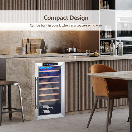 20 Inch Wine Refrigerator for 33 Bottles and Tempered Glass Door-Silver - Color: Silver