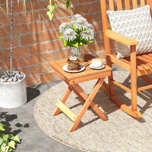 14 Inch Compact Folding Side Table with Slatted Tabletop - Color: Natural